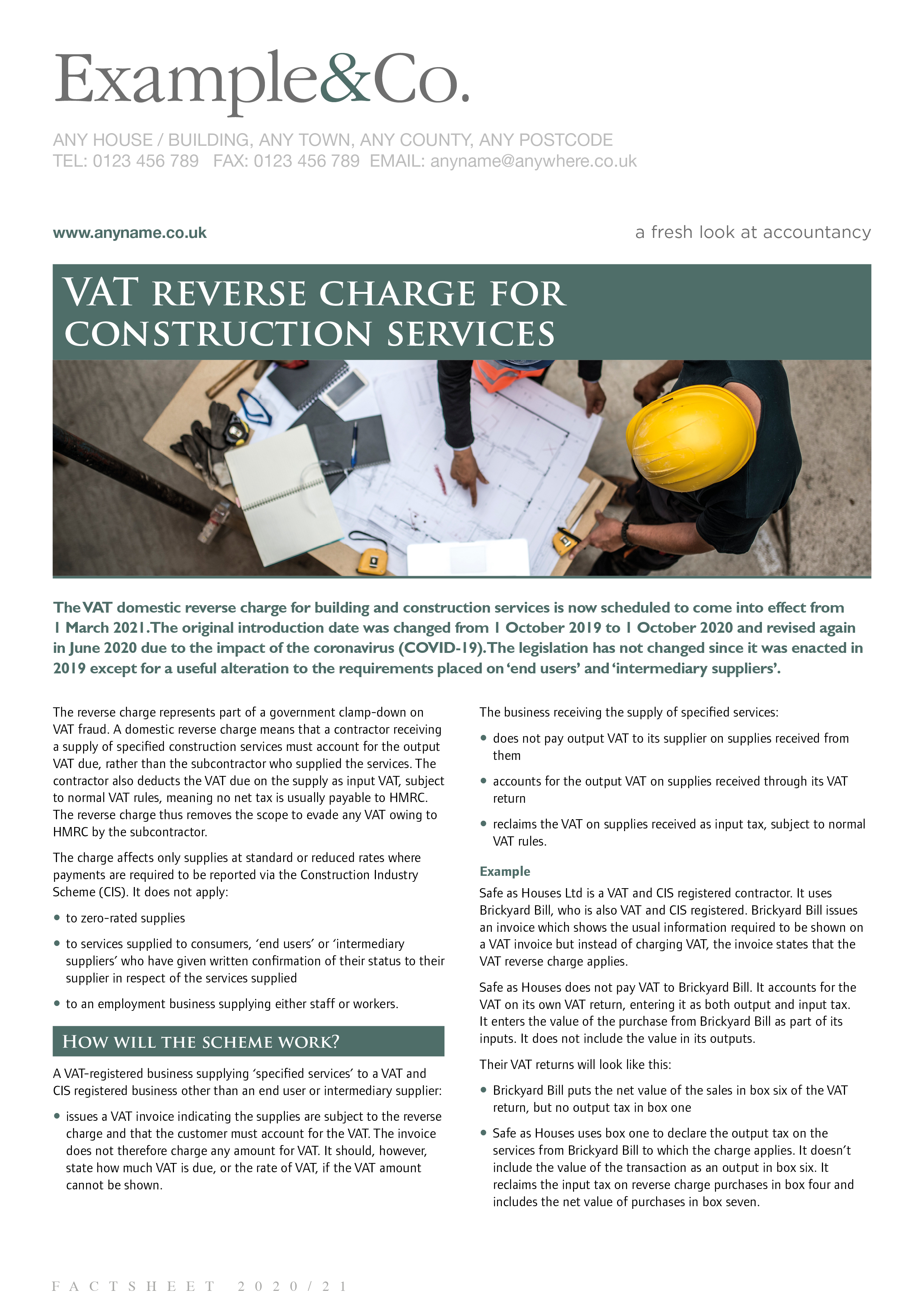 VAT reverse charge for construction services